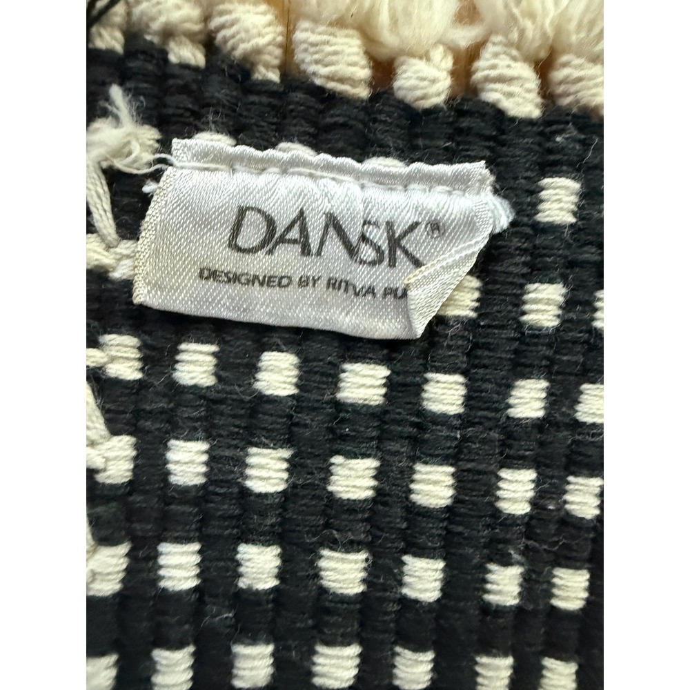 VTG 4 Dansk Ritva Puotila Woven Cotton Placemats black cream Scandi fringe 18x11